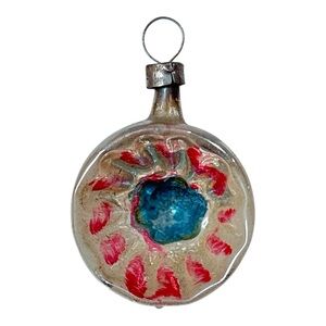 Vintage Germany 1.25" Small Deep Indent Reflector Blown Glass Christmas Ornament